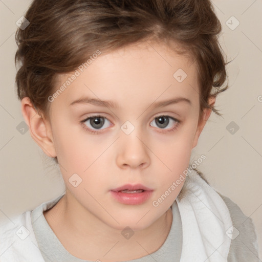 Neutral white child female with short  brown hair and brown eyes