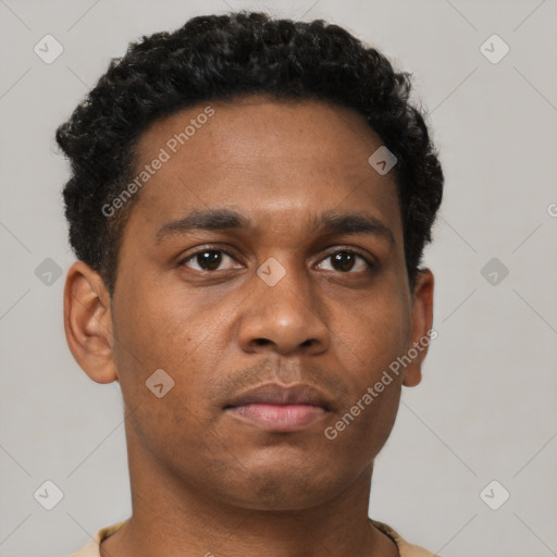 Neutral black young-adult male with short  brown hair and brown eyes