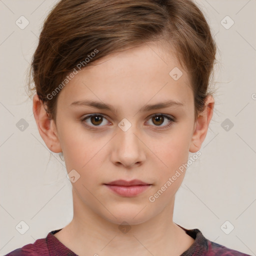 Neutral white young-adult female with short  brown hair and brown eyes