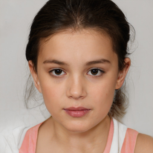 Neutral white child female with medium  brown hair and brown eyes