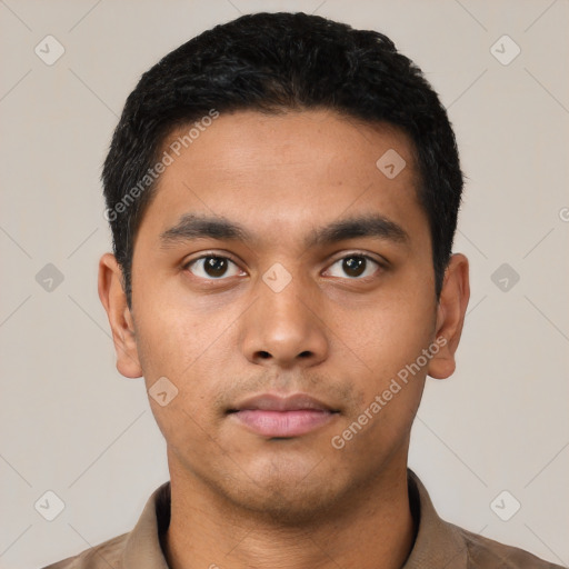 Neutral asian young-adult male with short  black hair and brown eyes