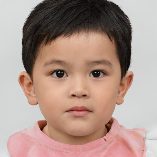 Neutral asian child male with short  brown hair and brown eyes