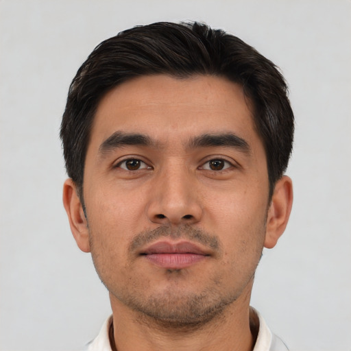 Neutral asian young-adult male with short  brown hair and brown eyes