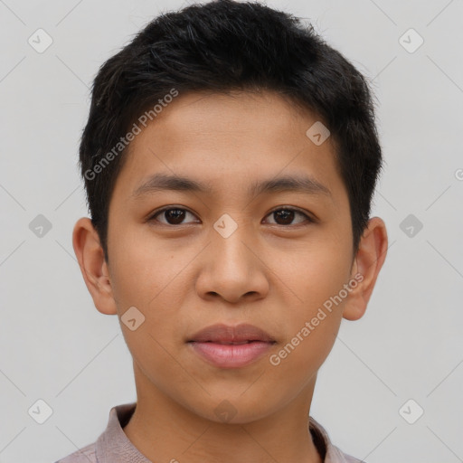 Neutral asian young-adult male with short  brown hair and brown eyes