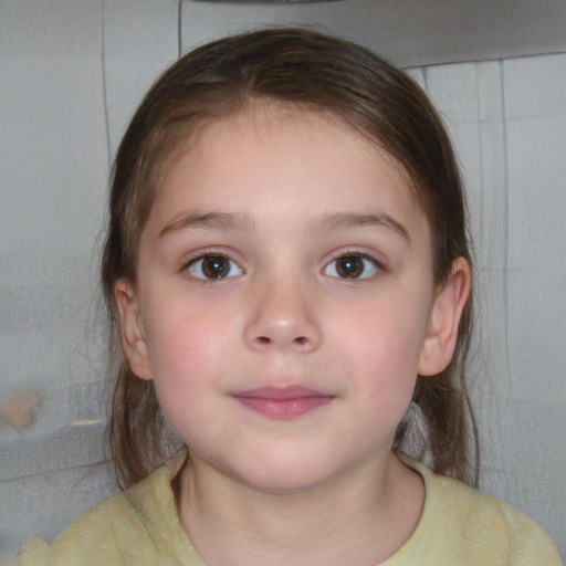 Neutral white child female with medium  brown hair and grey eyes