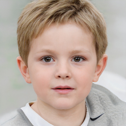 Neutral white child male with short  brown hair and grey eyes