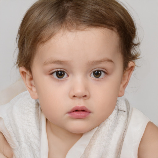 Neutral white child female with short  brown hair and brown eyes