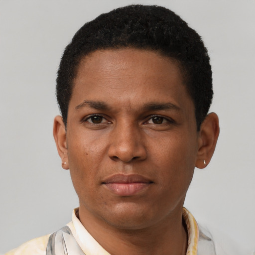 Neutral black young-adult male with short  brown hair and brown eyes