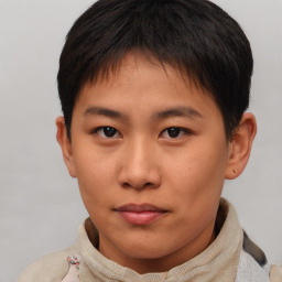 Neutral asian young-adult male with short  brown hair and brown eyes