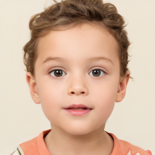 Neutral white child female with short  brown hair and brown eyes