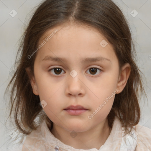 Neutral white child female with medium  brown hair and brown eyes