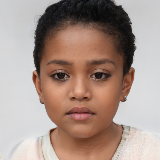 Neutral latino child female with short  brown hair and brown eyes