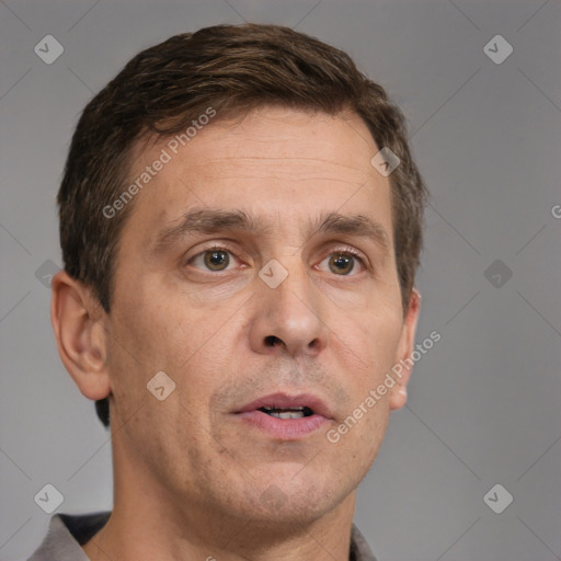 Neutral white adult male with short  brown hair and brown eyes