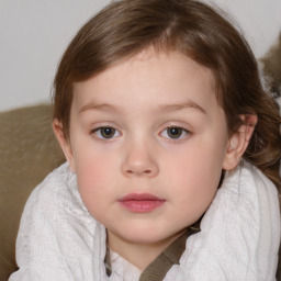 Neutral white child female with medium  brown hair and blue eyes