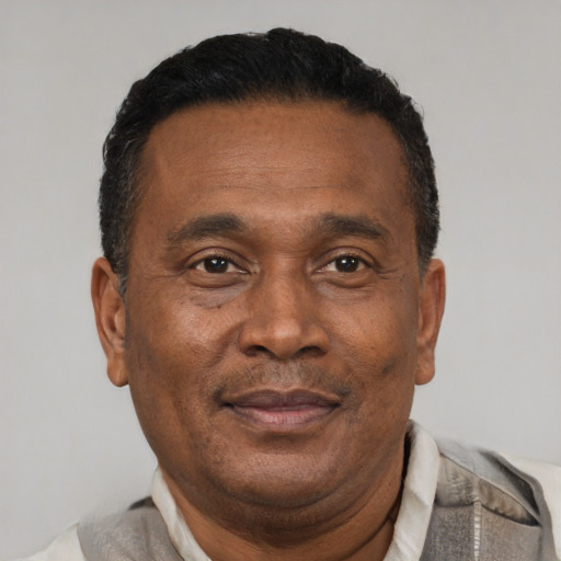 Neutral black adult male with short  brown hair and brown eyes