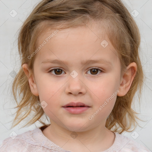 Neutral white child female with medium  brown hair and brown eyes