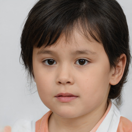 Neutral white child female with medium  brown hair and brown eyes