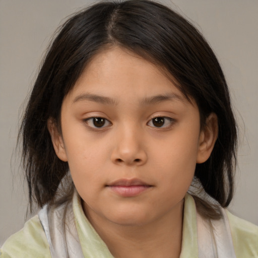 Neutral asian child female with medium  brown hair and brown eyes