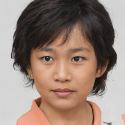 Neutral asian young-adult female with medium  brown hair and brown eyes