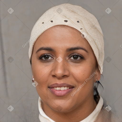 Joyful white young-adult female with short  black hair and brown eyes