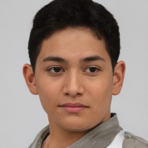 Neutral asian young-adult male with short  brown hair and brown eyes
