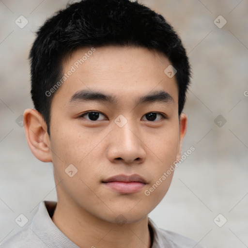 Neutral asian young-adult male with short  brown hair and brown eyes