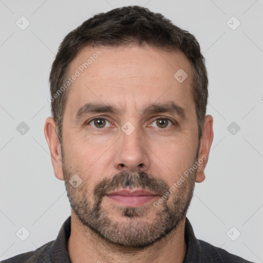 Neutral white adult male with short  brown hair and brown eyes