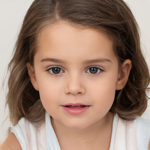 Neutral white child female with medium  brown hair and brown eyes