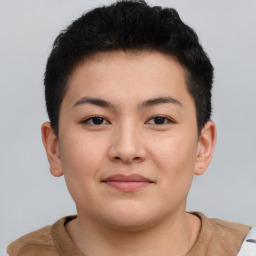 Neutral asian young-adult female with short  brown hair and brown eyes