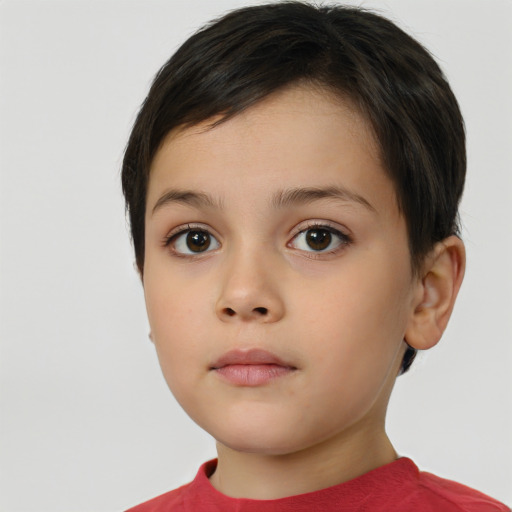 Neutral white child female with short  brown hair and brown eyes