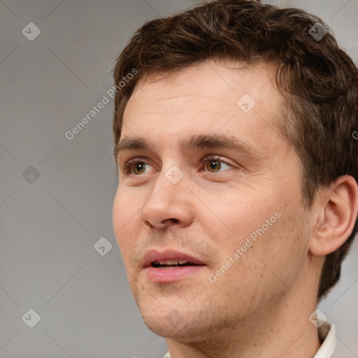 Neutral white adult male with short  brown hair and brown eyes