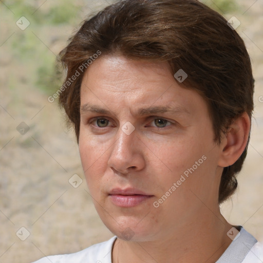 Neutral white adult male with short  brown hair and brown eyes