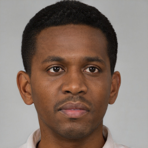 Neutral black young-adult male with short  brown hair and brown eyes