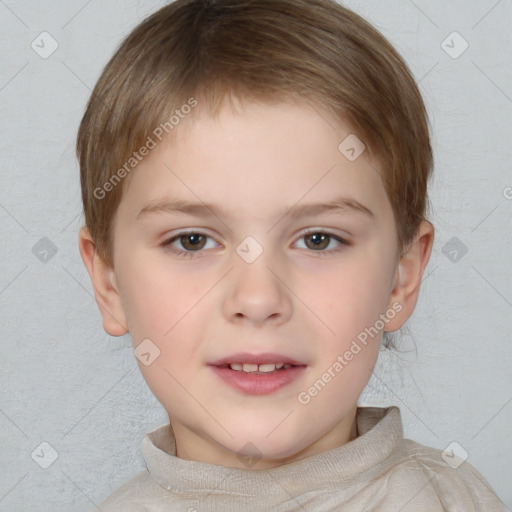 Neutral white child female with short  brown hair and brown eyes