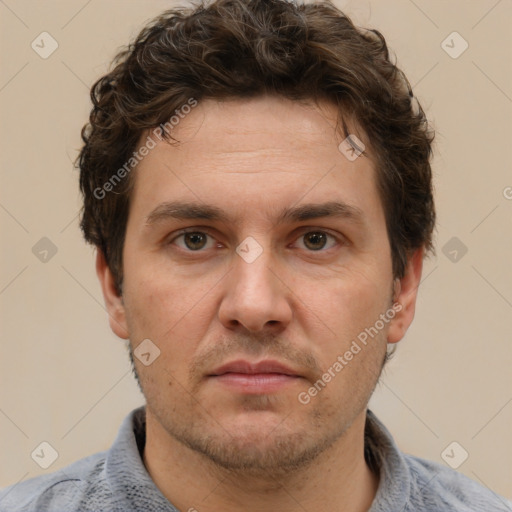 Neutral white adult male with short  brown hair and brown eyes