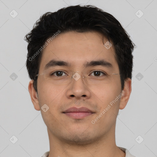 Neutral asian young-adult male with short  brown hair and brown eyes