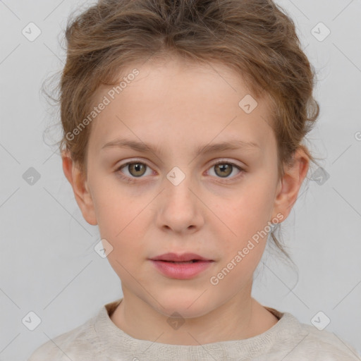 Neutral white child female with medium  brown hair and brown eyes