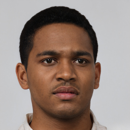 Neutral black young-adult male with short  brown hair and brown eyes