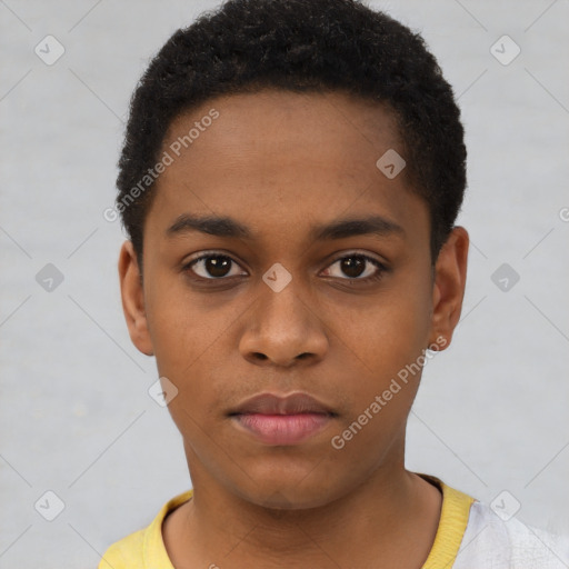 Neutral black young-adult male with short  brown hair and brown eyes