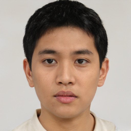 Neutral asian young-adult male with short  black hair and brown eyes