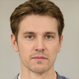 Neutral white adult male with short  brown hair and brown eyes