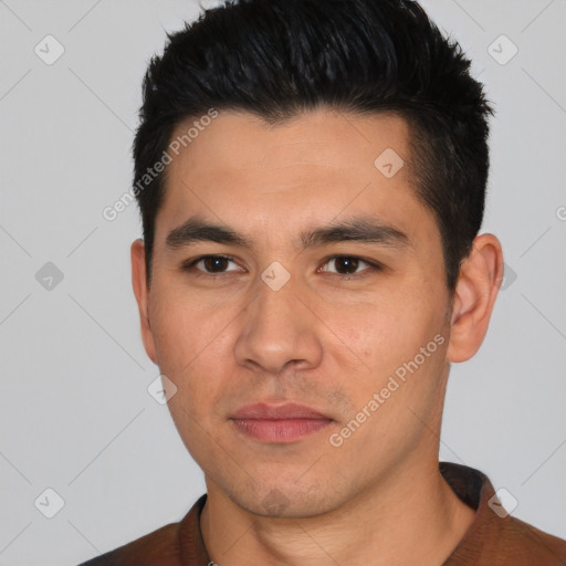 Neutral asian young-adult male with short  black hair and brown eyes