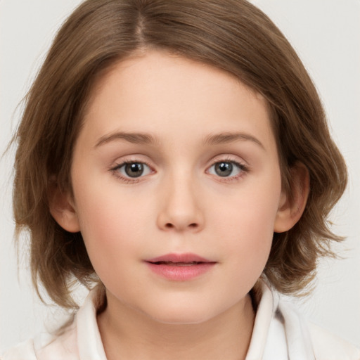 Neutral white child female with medium  brown hair and brown eyes