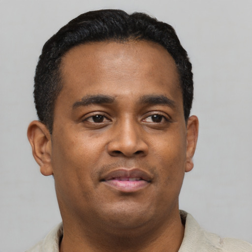 Neutral black young-adult male with short  brown hair and brown eyes