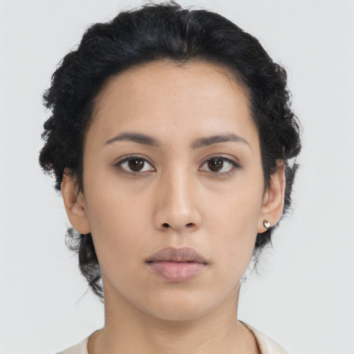 Neutral asian young-adult female with short  black hair and brown eyes