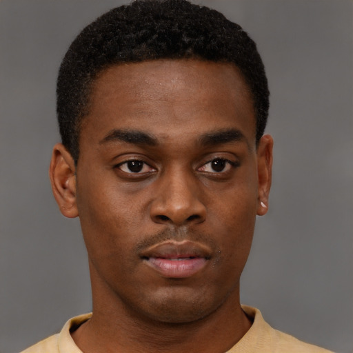 Neutral black young-adult male with short  brown hair and brown eyes