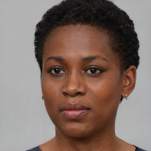 Neutral black young-adult female with short  brown hair and brown eyes
