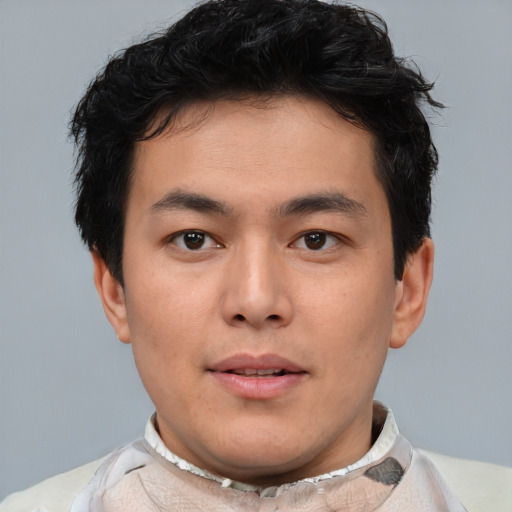 Neutral asian young-adult male with short  brown hair and brown eyes