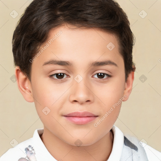 Joyful white child male with short  brown hair and brown eyes