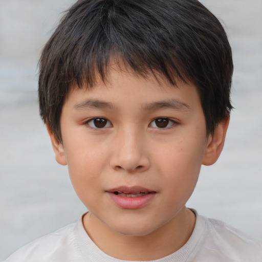 Neutral asian child male with short  brown hair and brown eyes